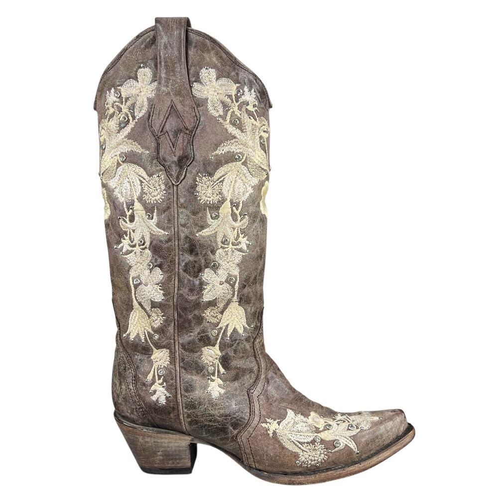 Corral Women’s Brown Leather Embroidered Cowgirl Boots Size US 9